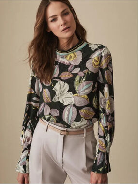 REISS Flora Floral Blouse Botanical Print Viscose Long Sleeve Size 8